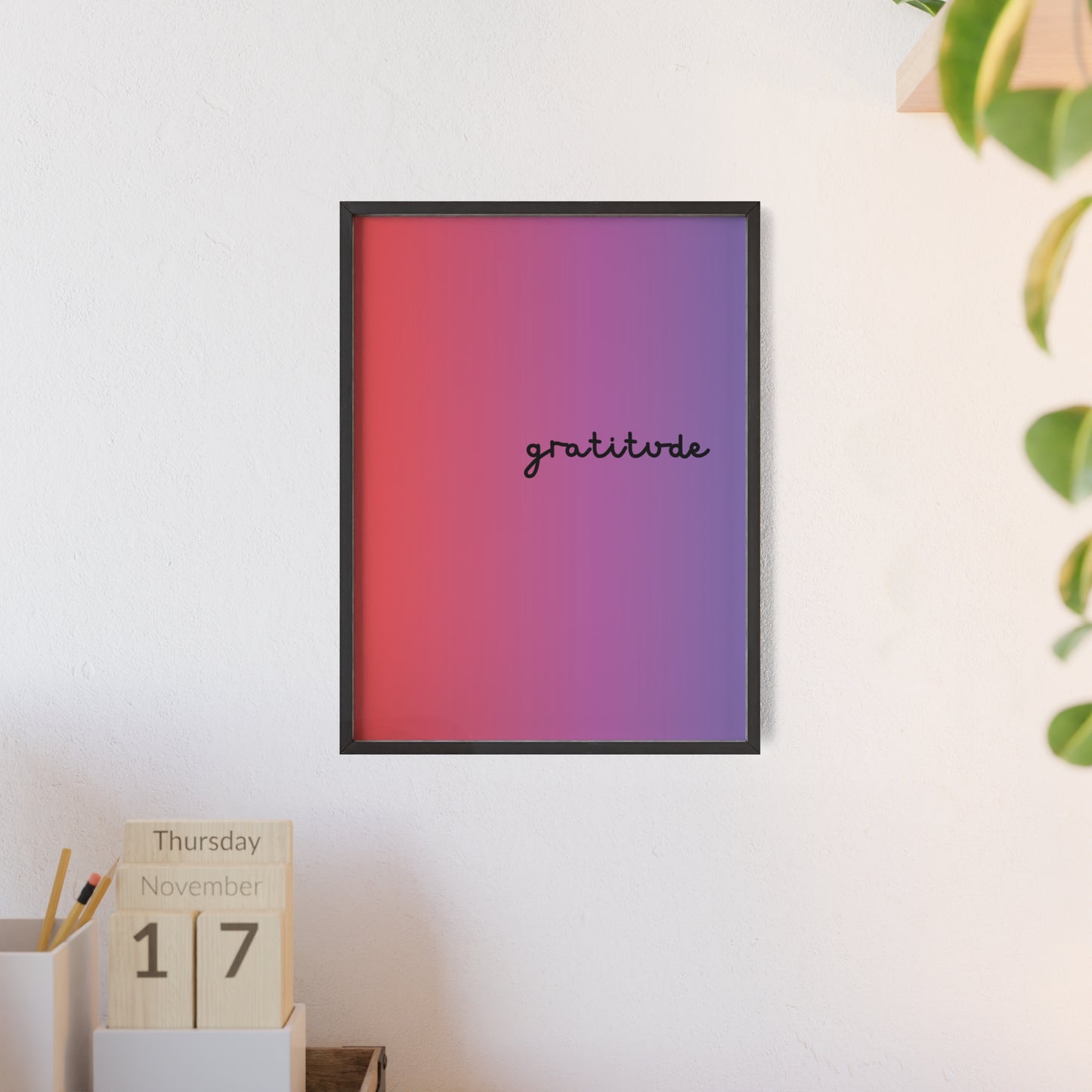 Gratitude Poster with Wooden Frame
