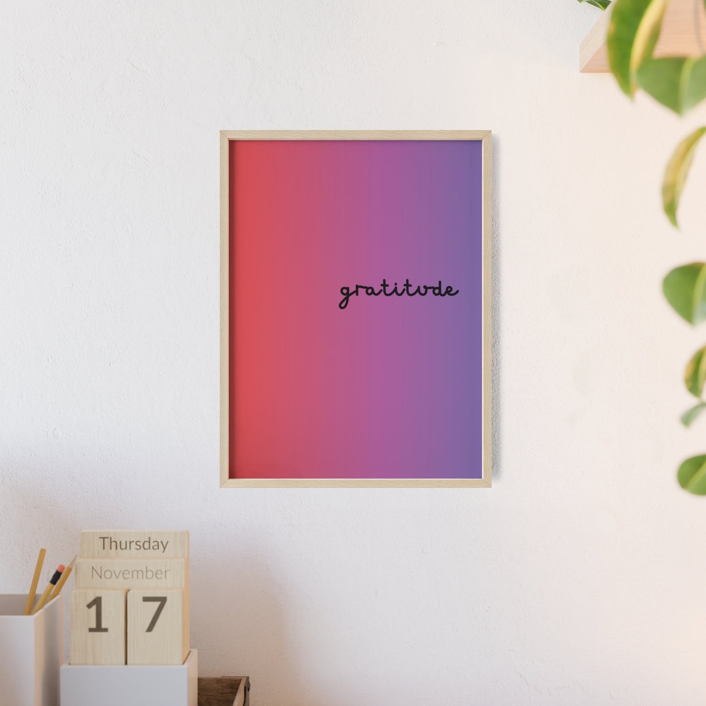 Gratitude Poster with Wooden Frame