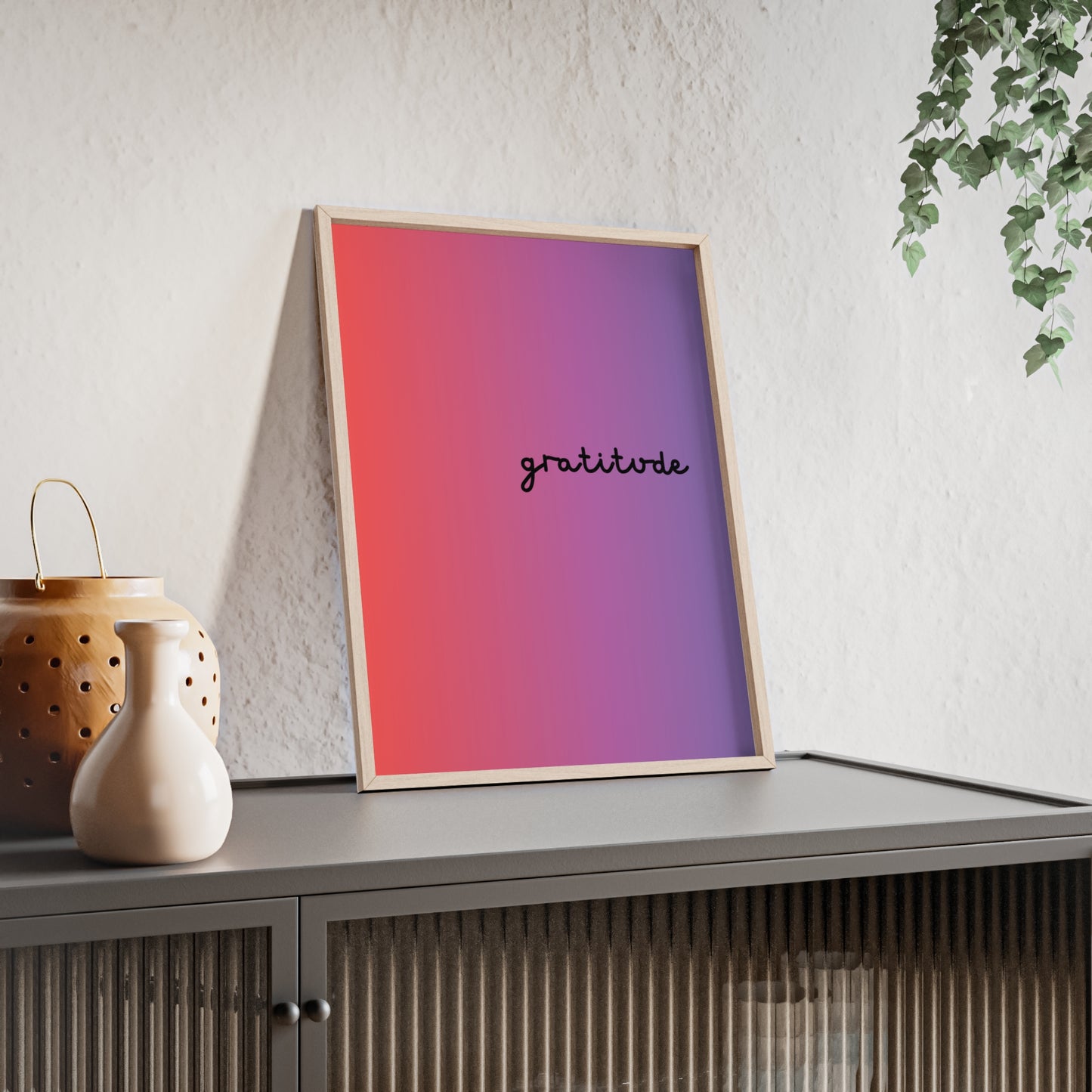 Gratitude Poster with Wooden Frame